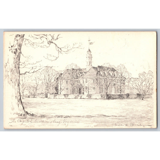 Williamsburg VA Virginia Colonial Capitol Illustrated Postcard Unused Overly