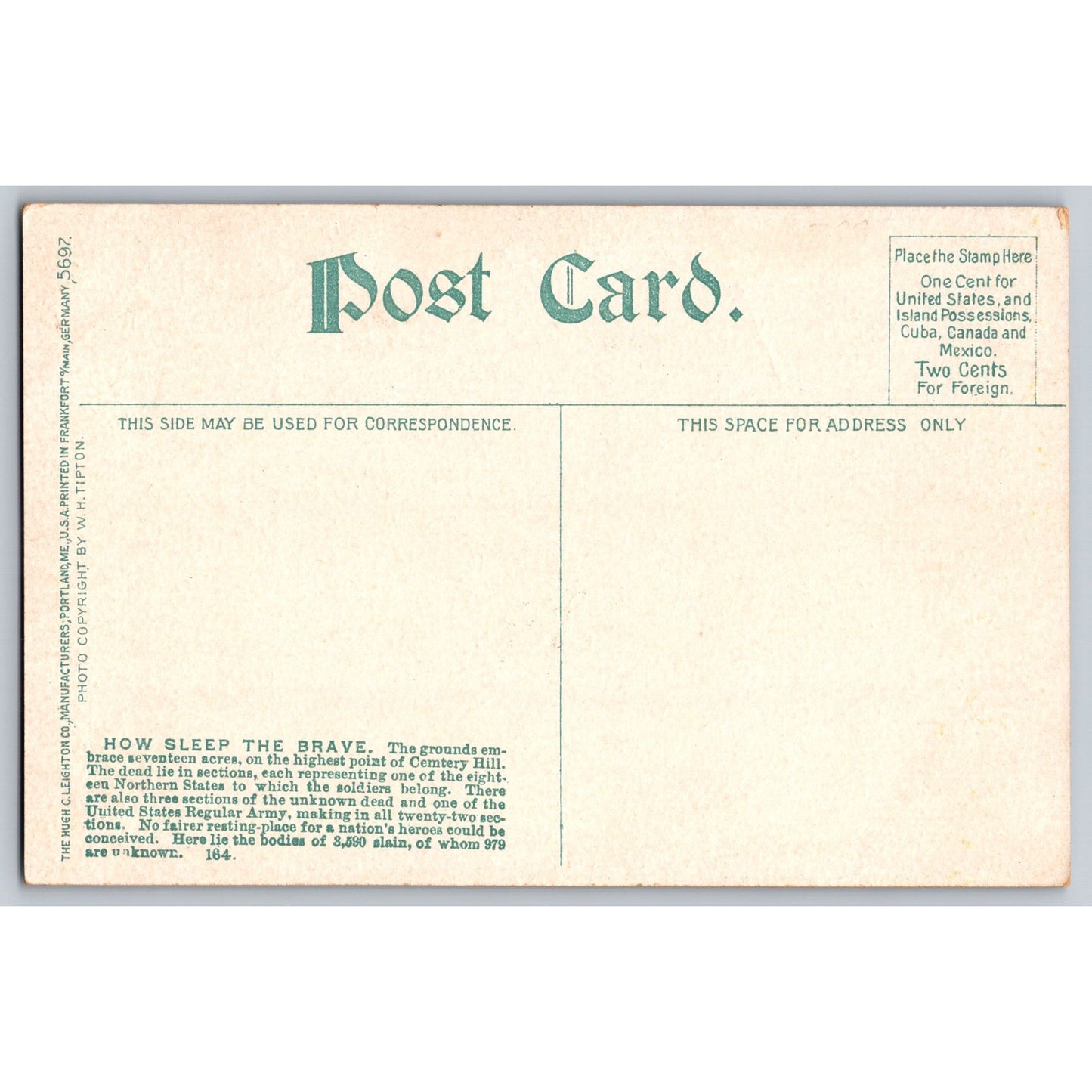 Gettysburg PA Pennsylvania Soldiers National Cemetery Early 1900s Postcard Leighton