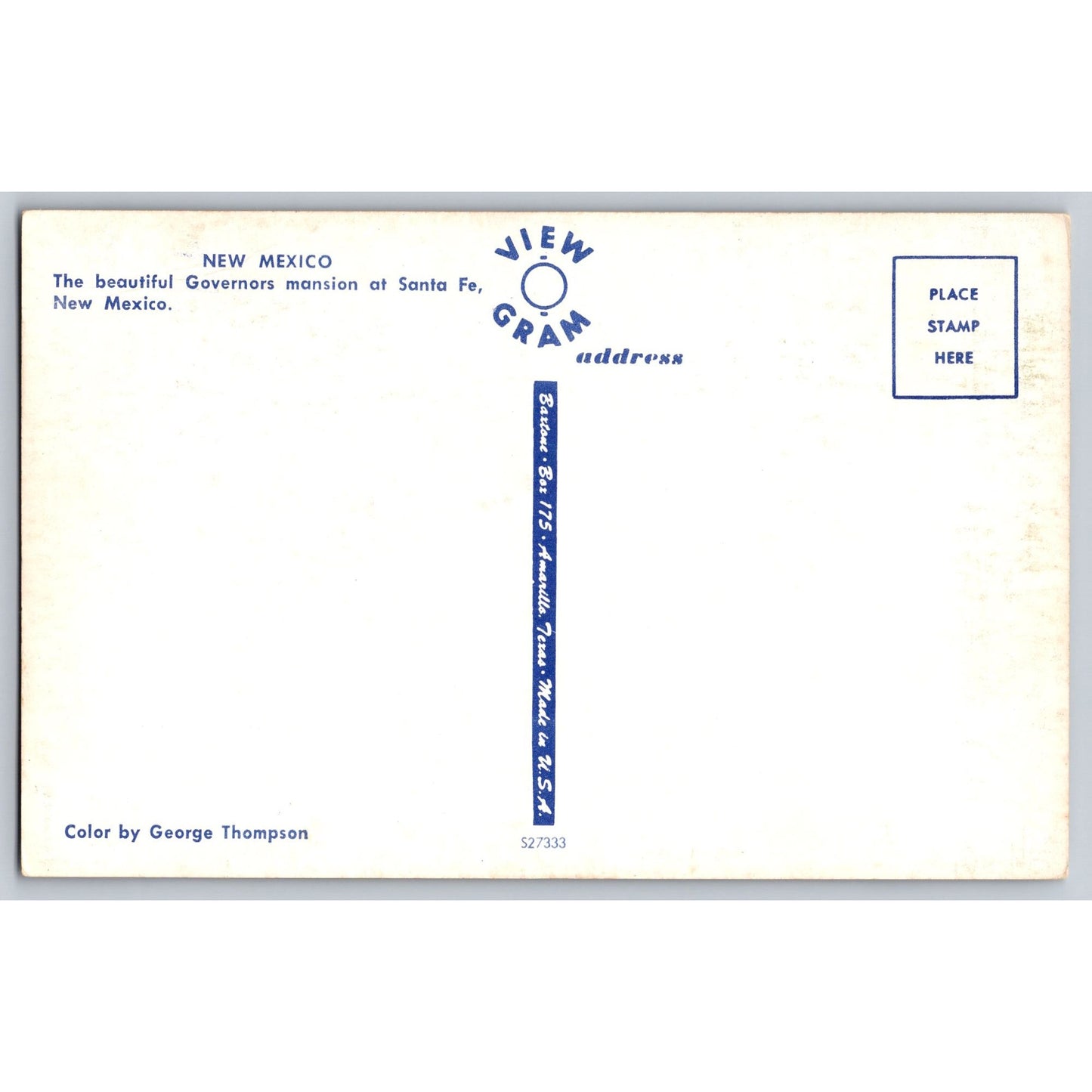 Santa Fe NM New Mexico Governors Mansion Chrome Postcard Unused