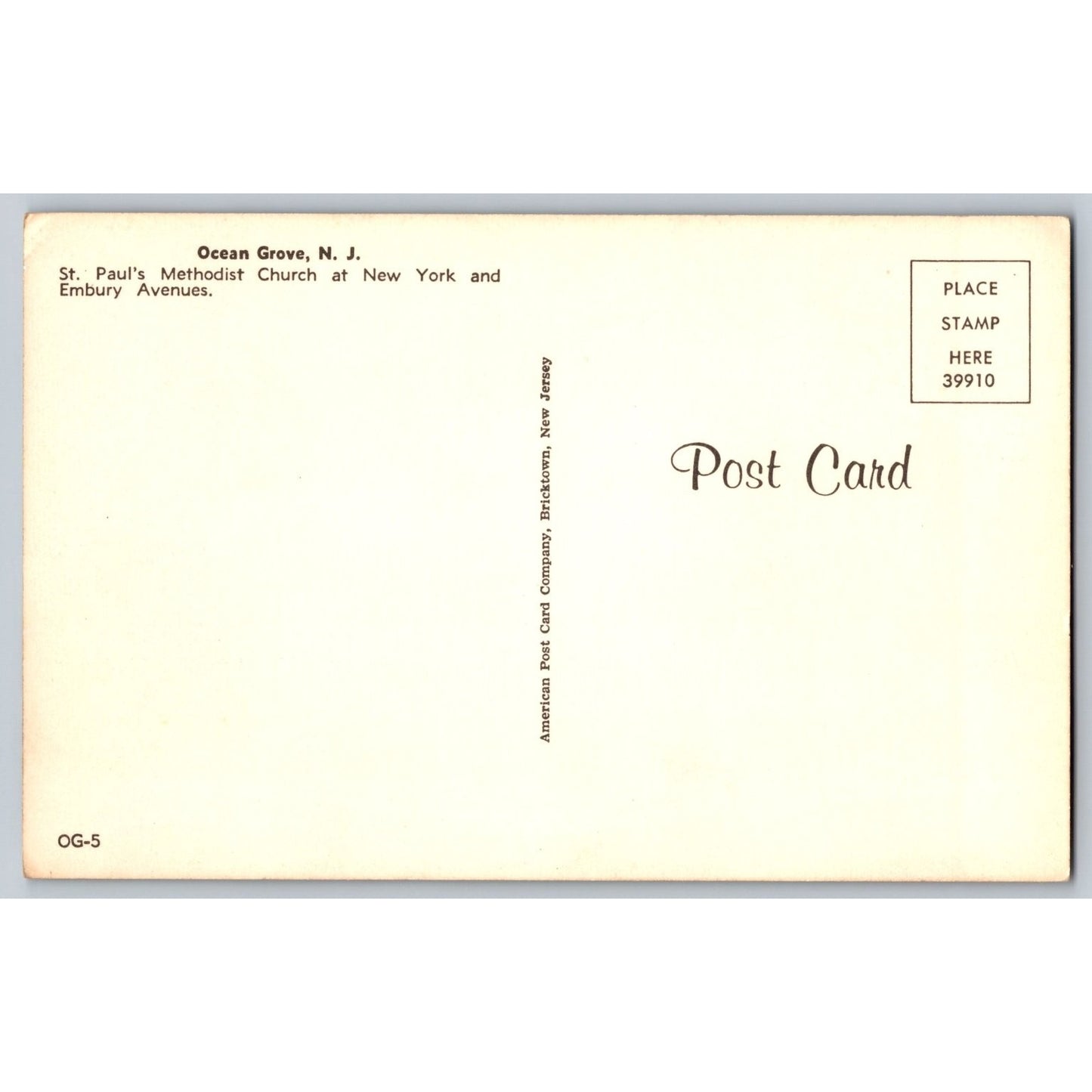 Ocean Grove NJ New Jersey St. Paul's Methodist Church Chrome Postcard