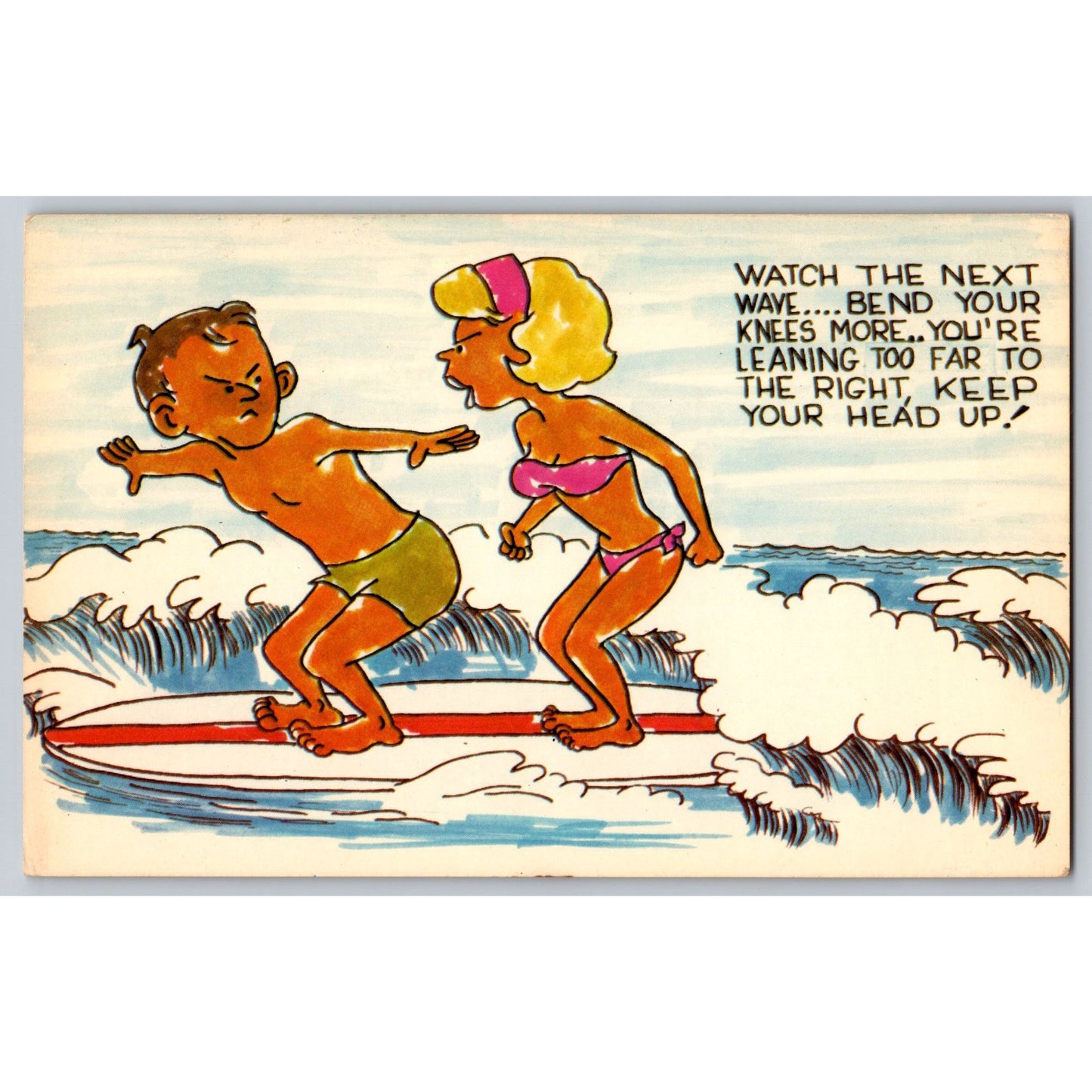 Comic Postcard Watch The Next Wave Surfing Illustrated Scenic Art Unused