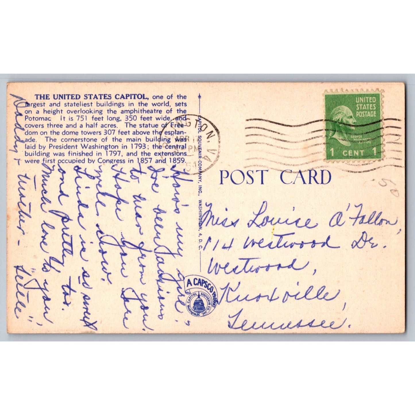 Washington DC US Capitol 1930s-40s Linen Postcard Unused