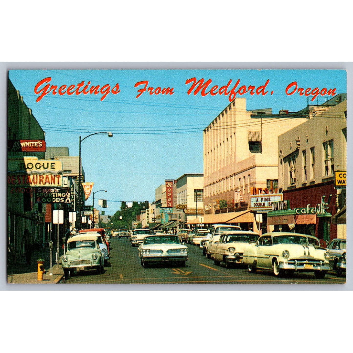 Medford OR Oregon Greetings From 1950s Chrome Postcard Unused Old Cars