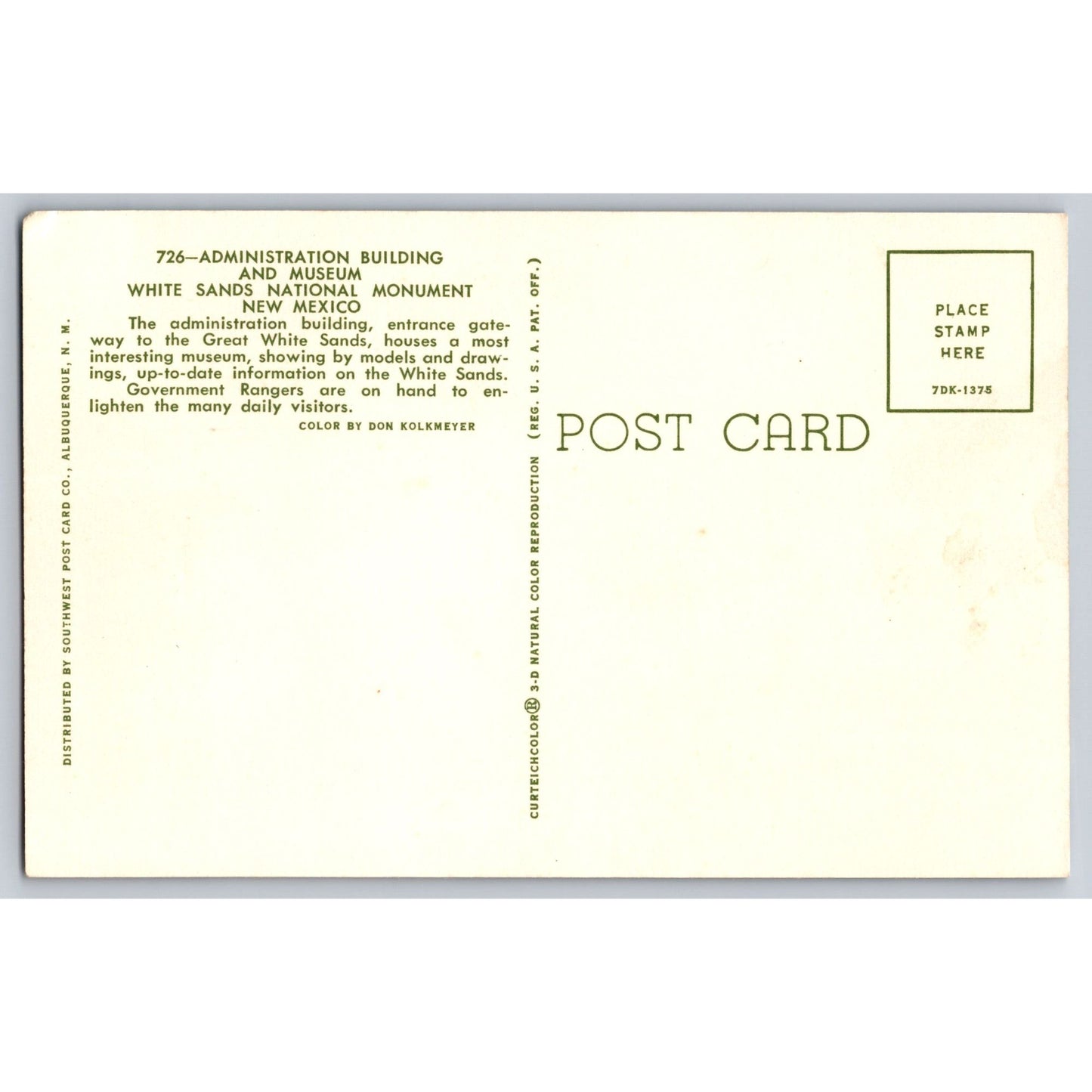 NM New Mexico White Sands National Monument Museum Chrome Postcard Unused