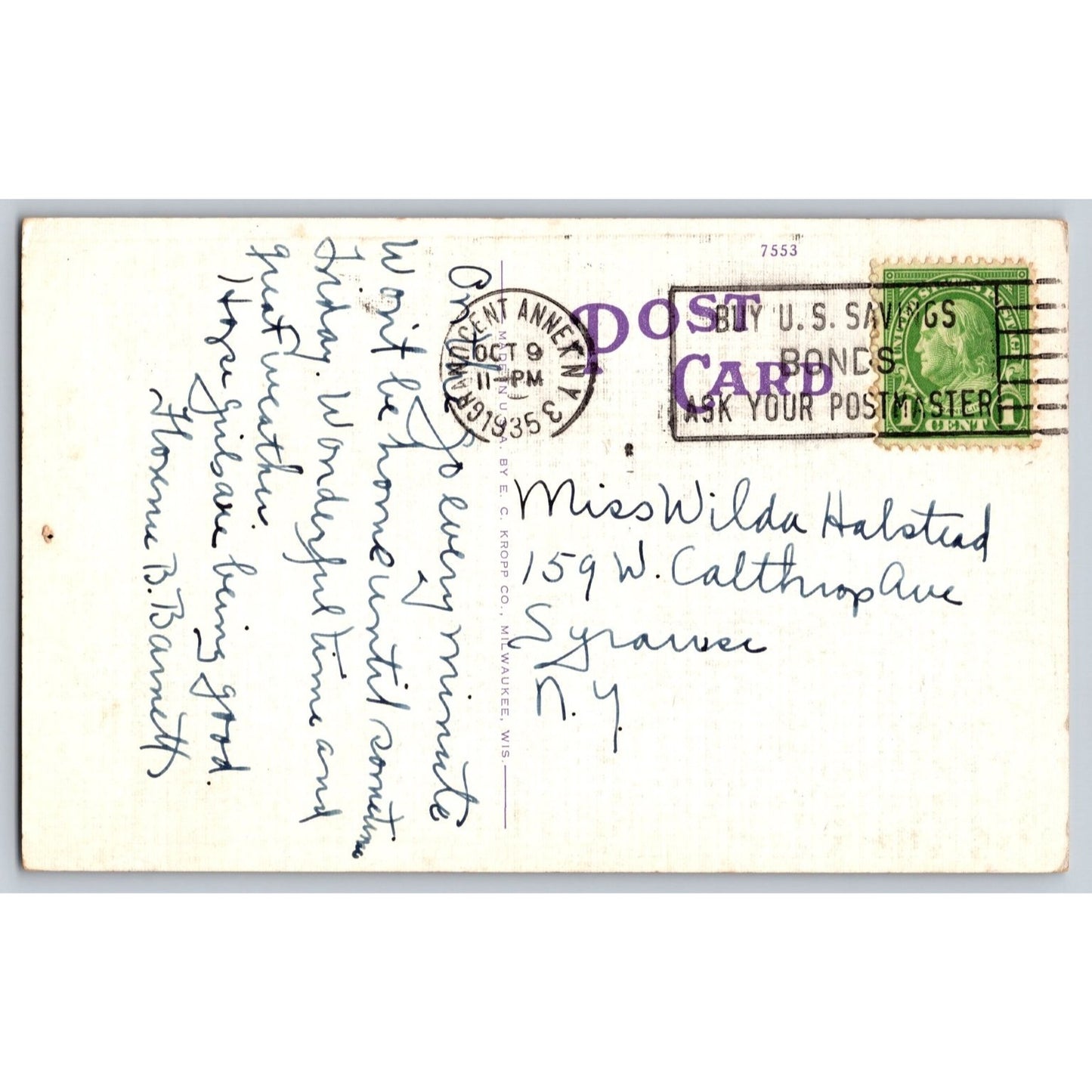 New York City NY The Commodore Hotel Grand Central Terminal 1935 Postcard