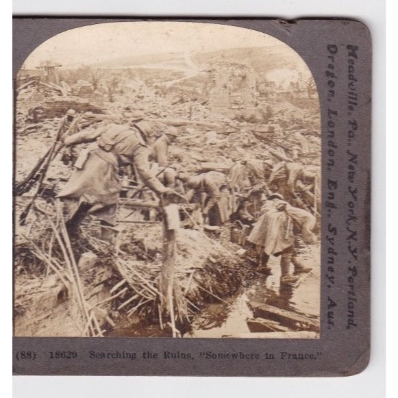Searching the Ruins Somewhere in France Stereoview Keystone View Co. WWI
