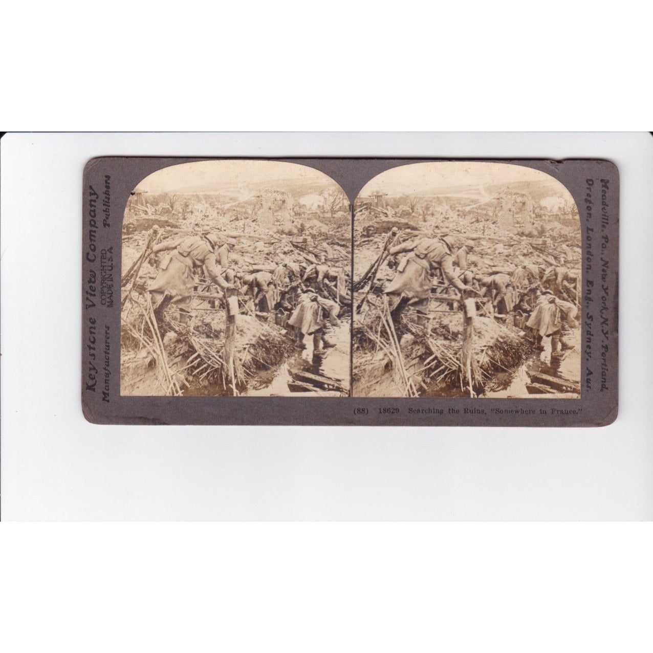 Searching the Ruins Somewhere in France Stereoview Keystone View Co. WWI
