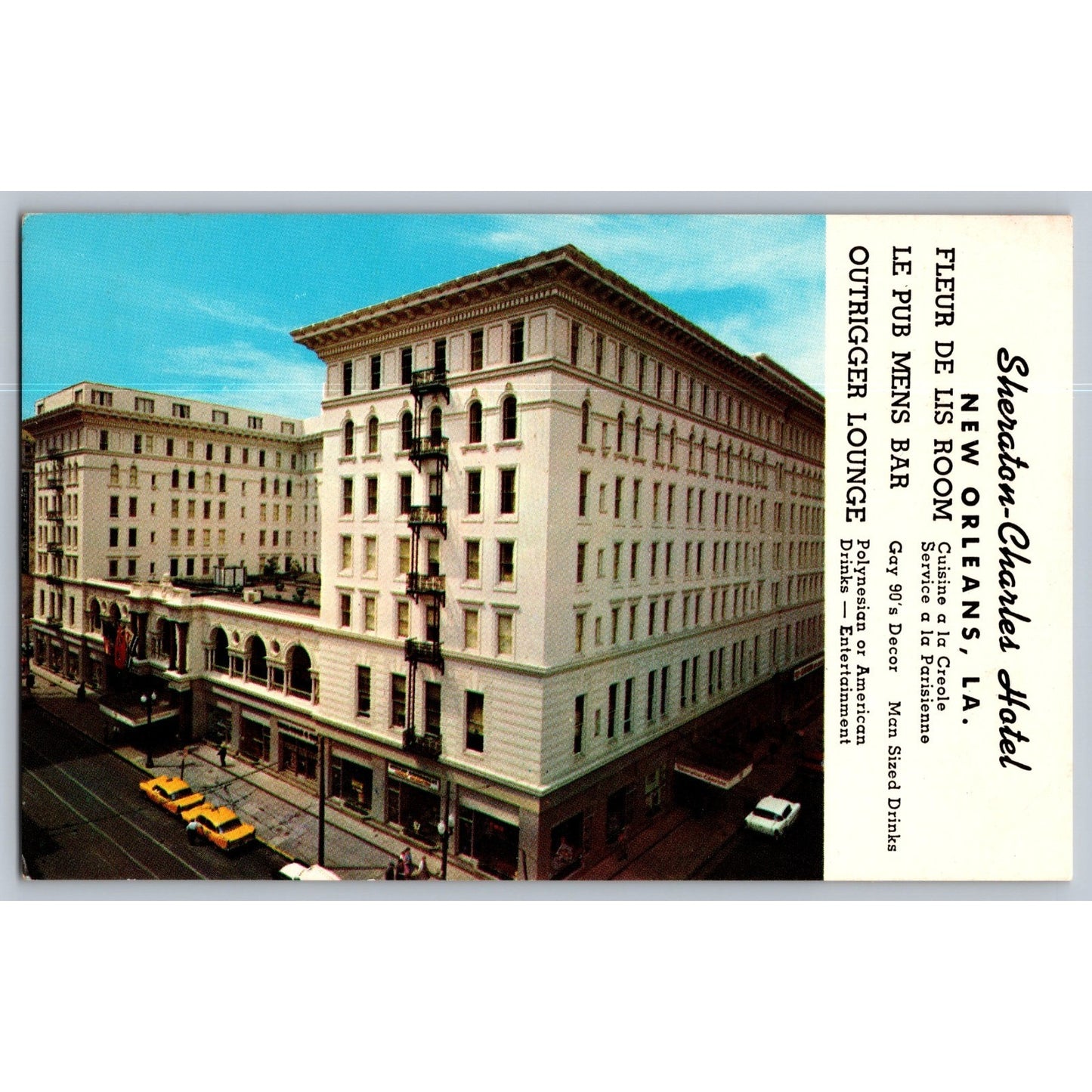 New Orleans LA Louisiana Sheraton Charles Hotel Chrome Postcard Unused