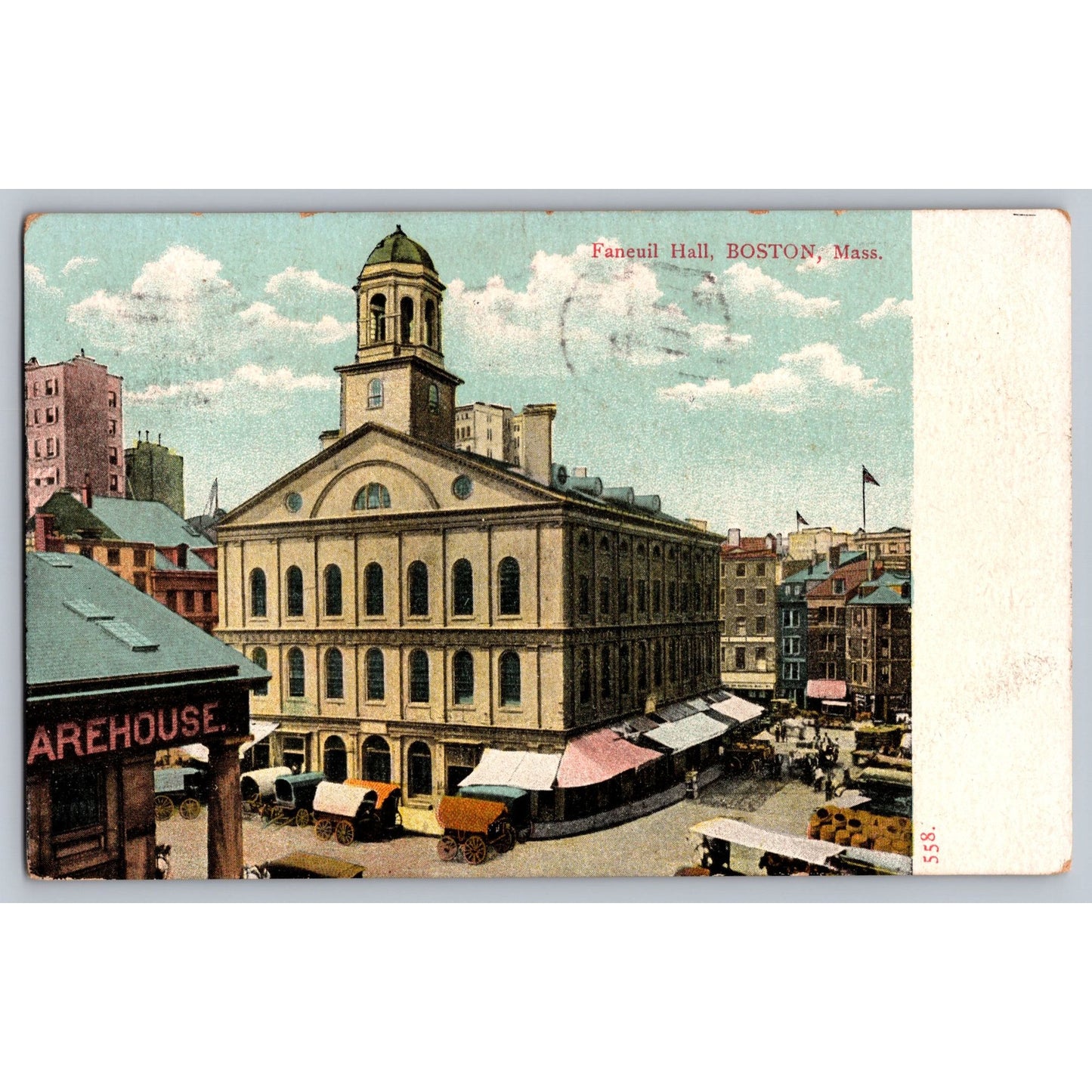 Boston MA Massachusetts Faneuil Hall 1908 Undivided Back Postcard Used