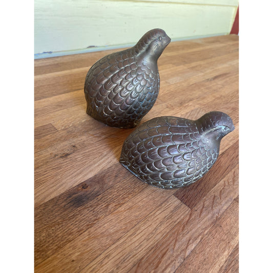 Vintage Brass Quail Figurines Set Of 2 Decorative Bird Statues For Home Or Office Decor