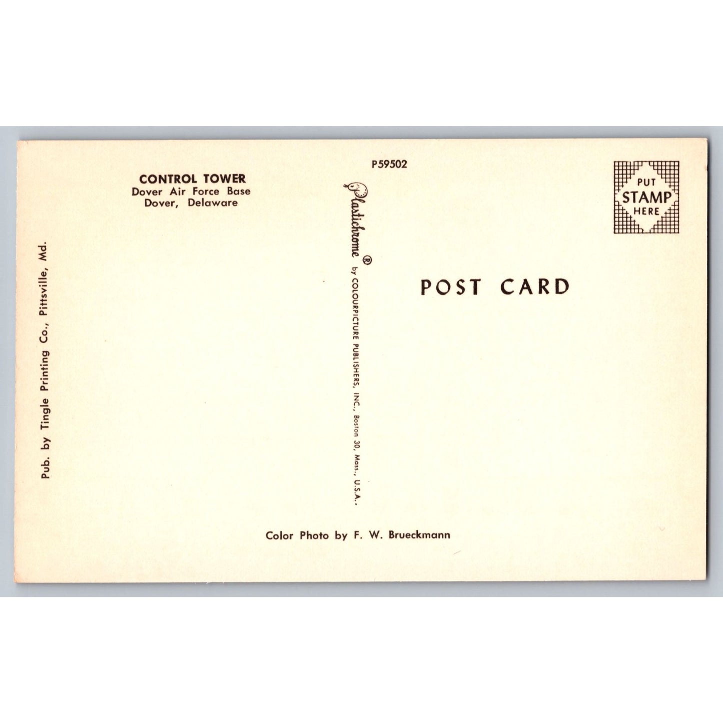 Dover DE Air Force Base Control Tower Postcard Unused Triangle Printing Co