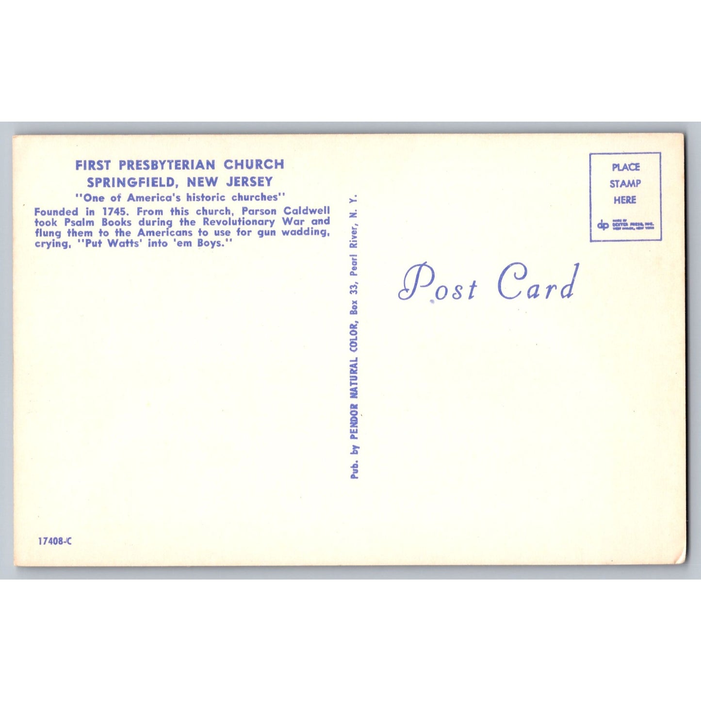 Springfield NJ New Jersey First Presbyterian Church Chrome Postcard Dexter Press