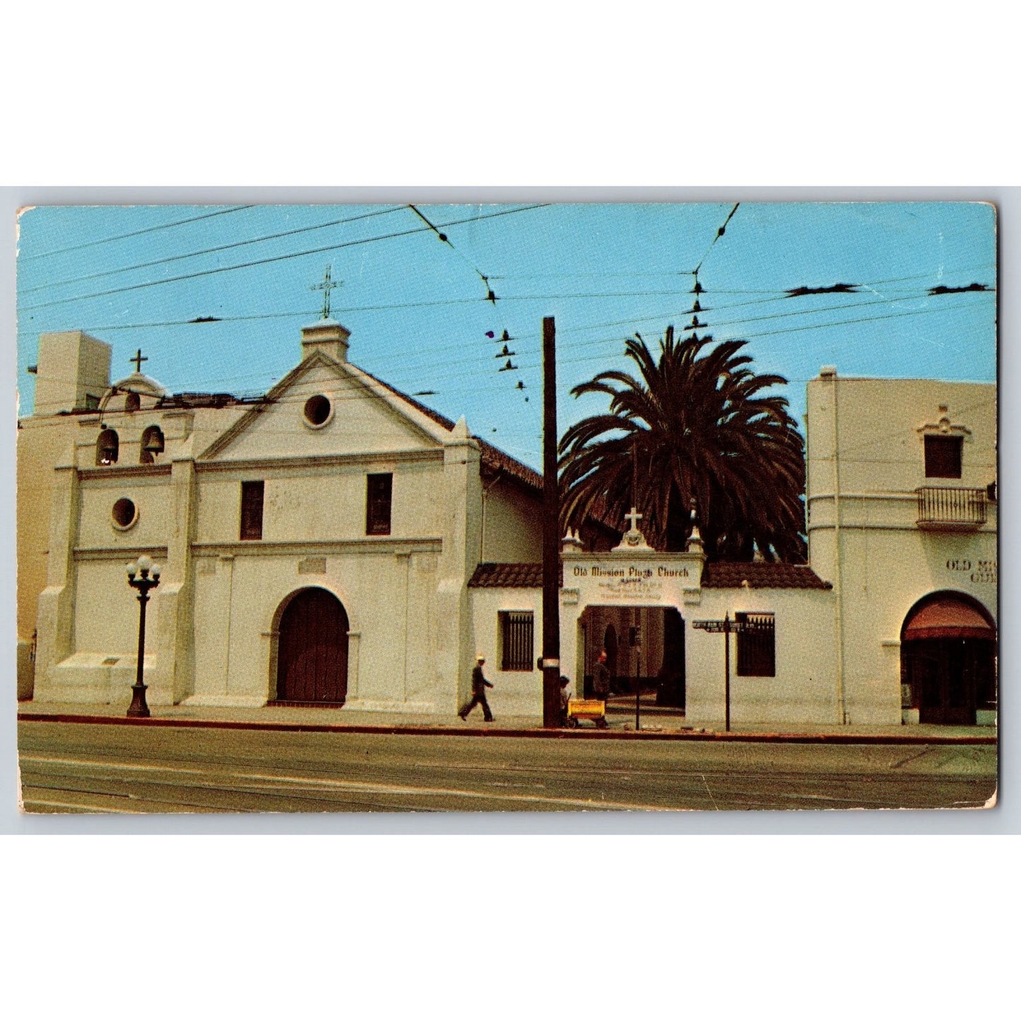 Los Angeles CA California Old Mission Plaza Church Chrome Postcard Used