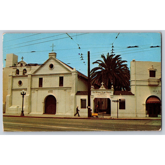 Los Angeles CA California Old Mission Plaza Church Chrome Postcard Used