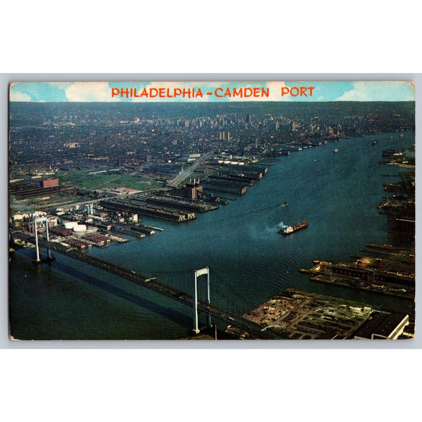 Philadelphia PA Camden Port Aerial View Chrome Postcard WYCO Products