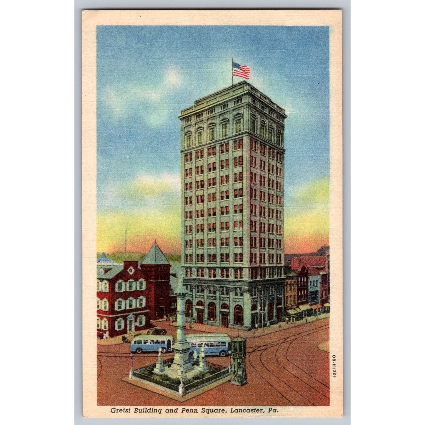 Lancaster PA Pennsylvania Greist Building and Penn Square White Border Postcard