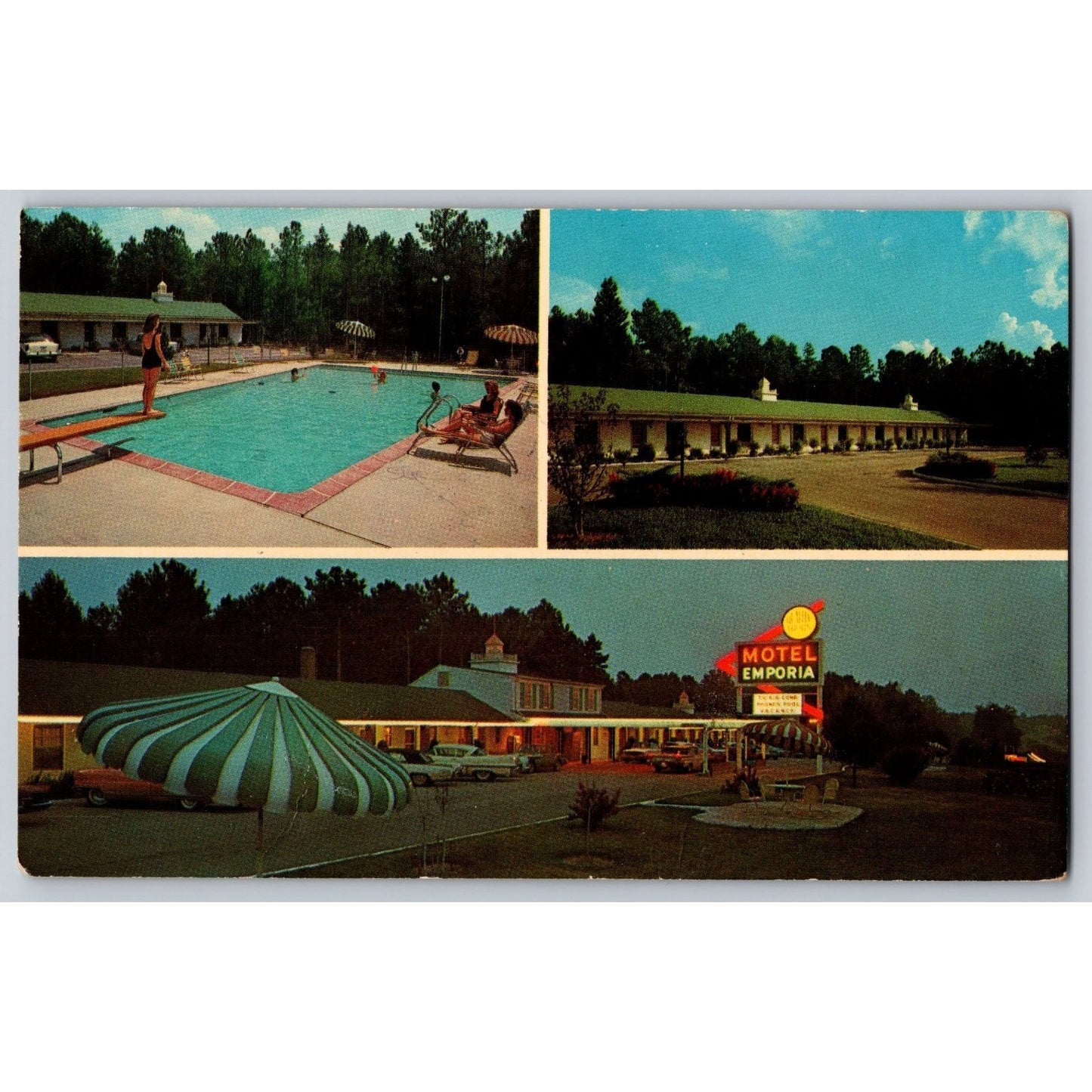 Emporia VA Virginia Motel Emporia Pool & Neon Sign 1960s Chrome Postcard
