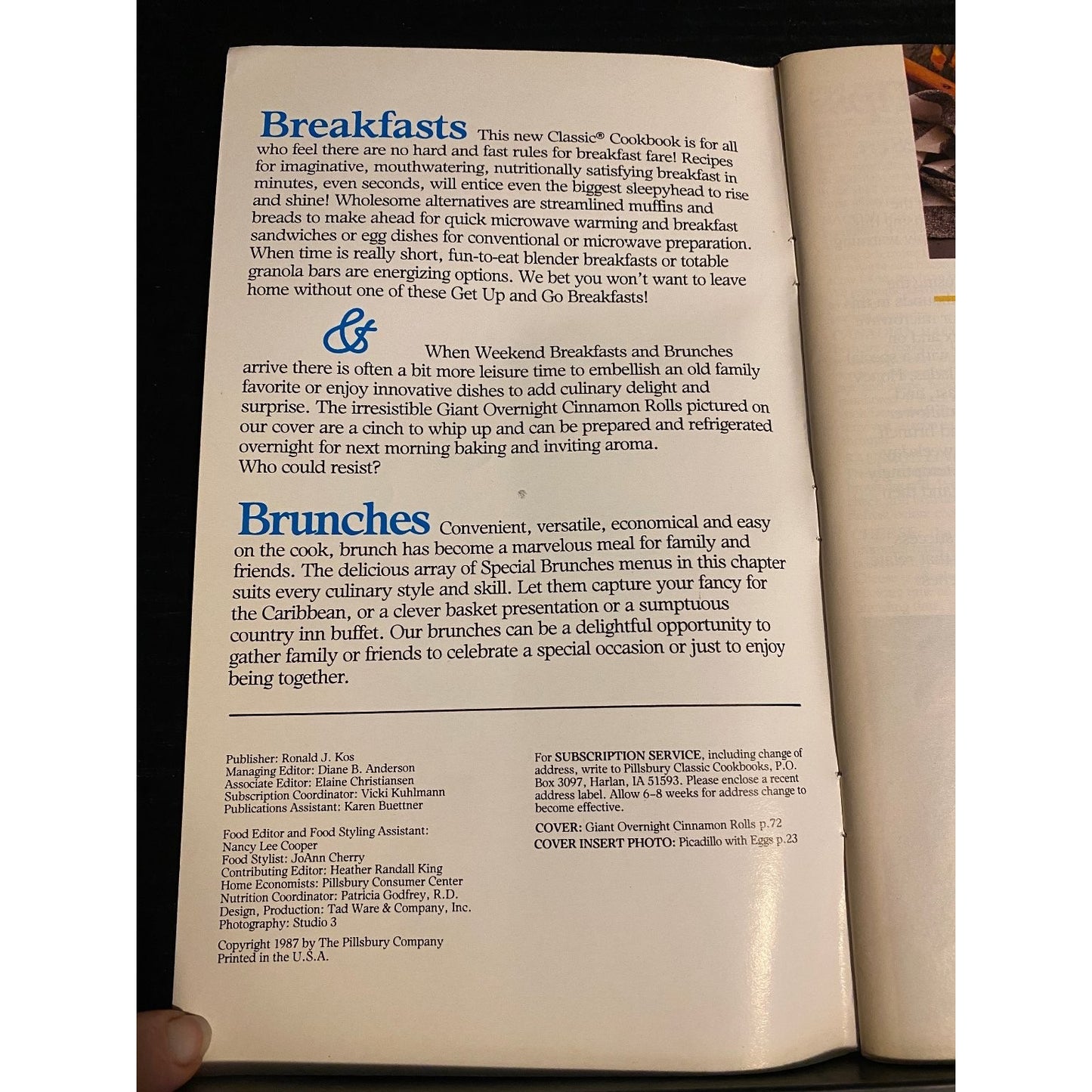 Pillsbury Classic Cookbook Booklet 1987 Breakfasts & Brunches Recipes