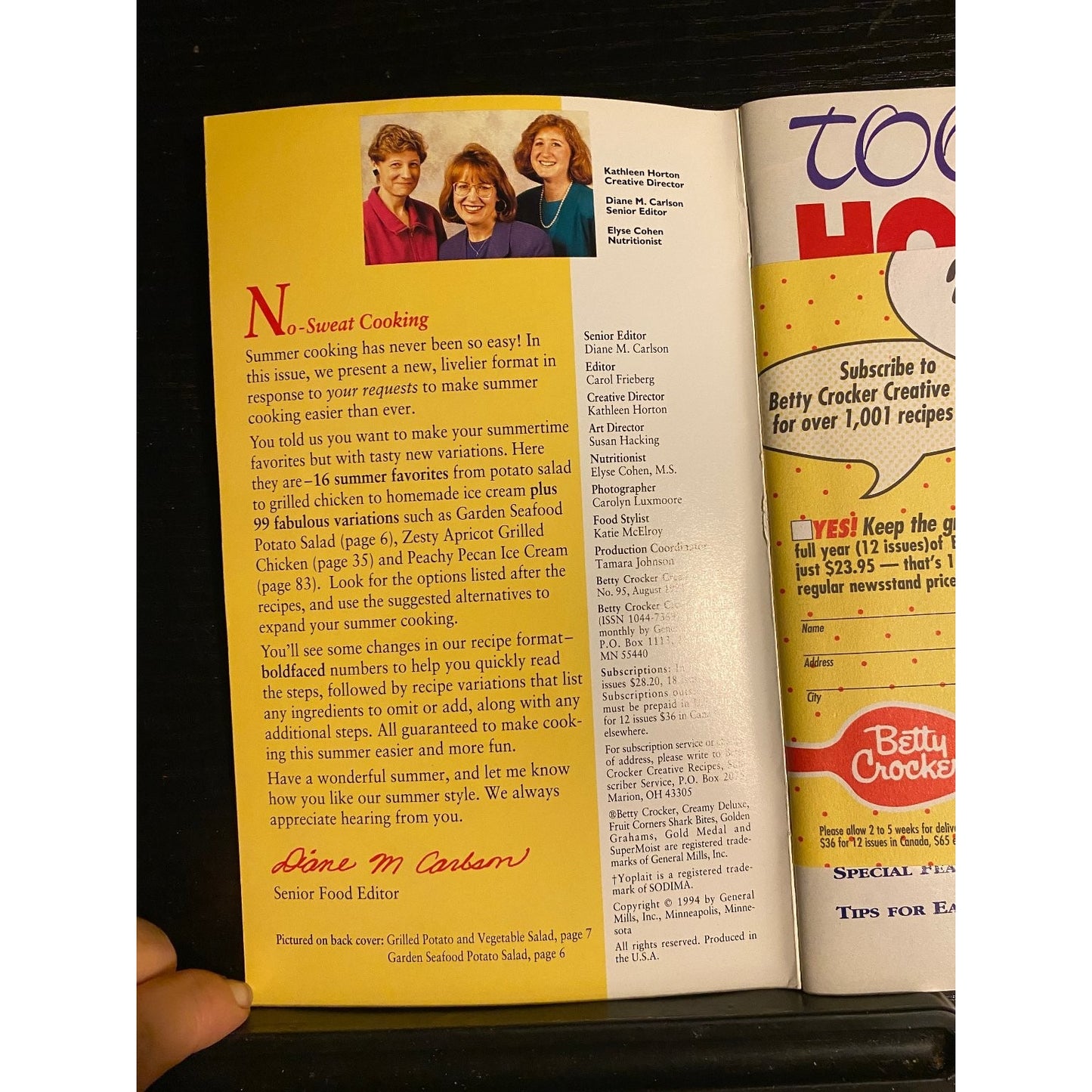 Cookbook Booklet  Betty Crocker Aug 1994 #95 Too Hot to Cook General Mills