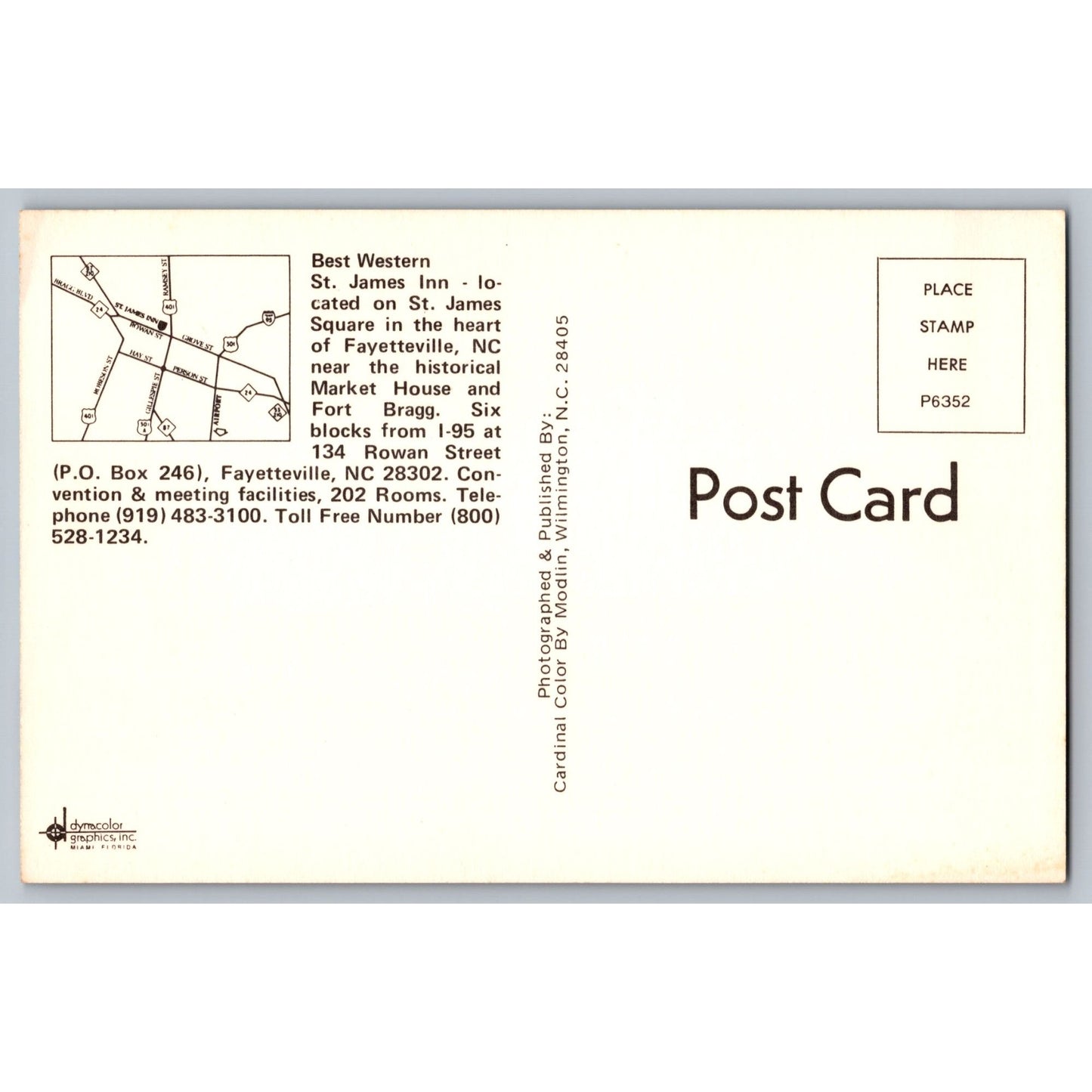 Fayetteville NC North Carolina Best Western St James Inn Chrome Postcard Unused