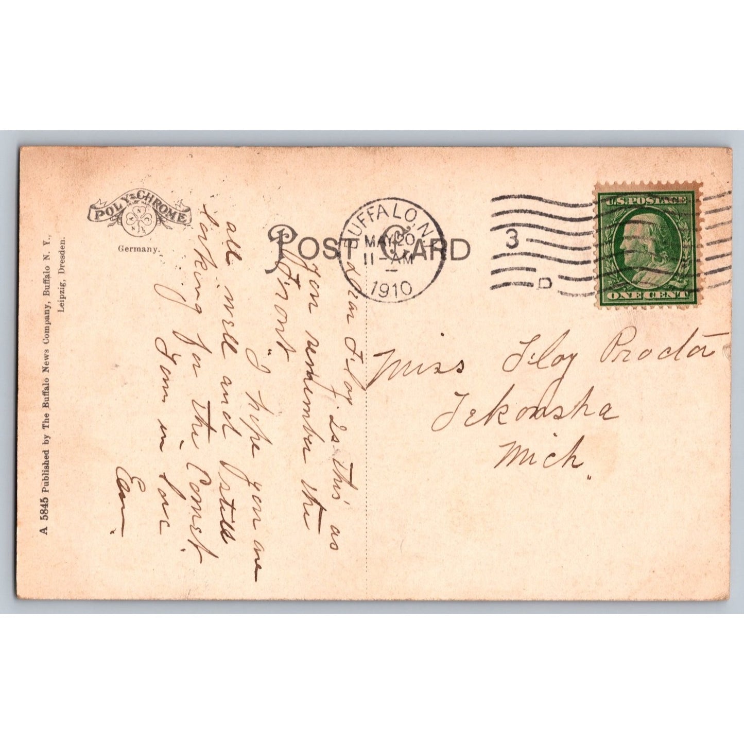 Buffalo NY New York Scene at the Front 1910 Divided Back Postcard Germany