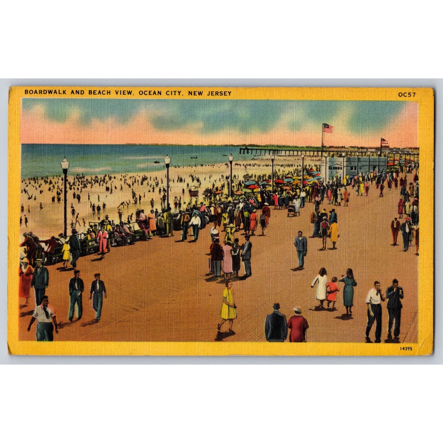 Ocean City NJ New Jersey Boardwalk & Beach Linen Postcard Used 1945
