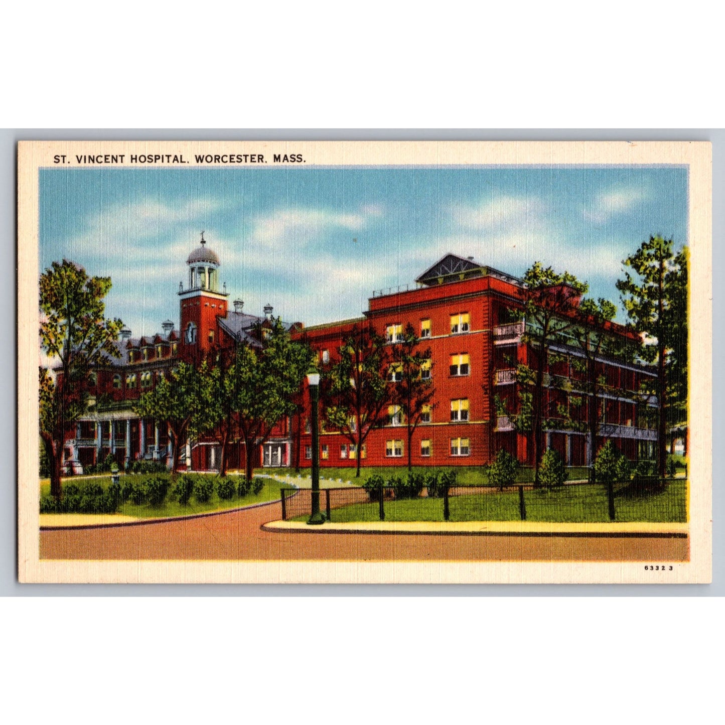 Worcester MA Massachusetts St Vincent Hospital White Border Postcard Unused