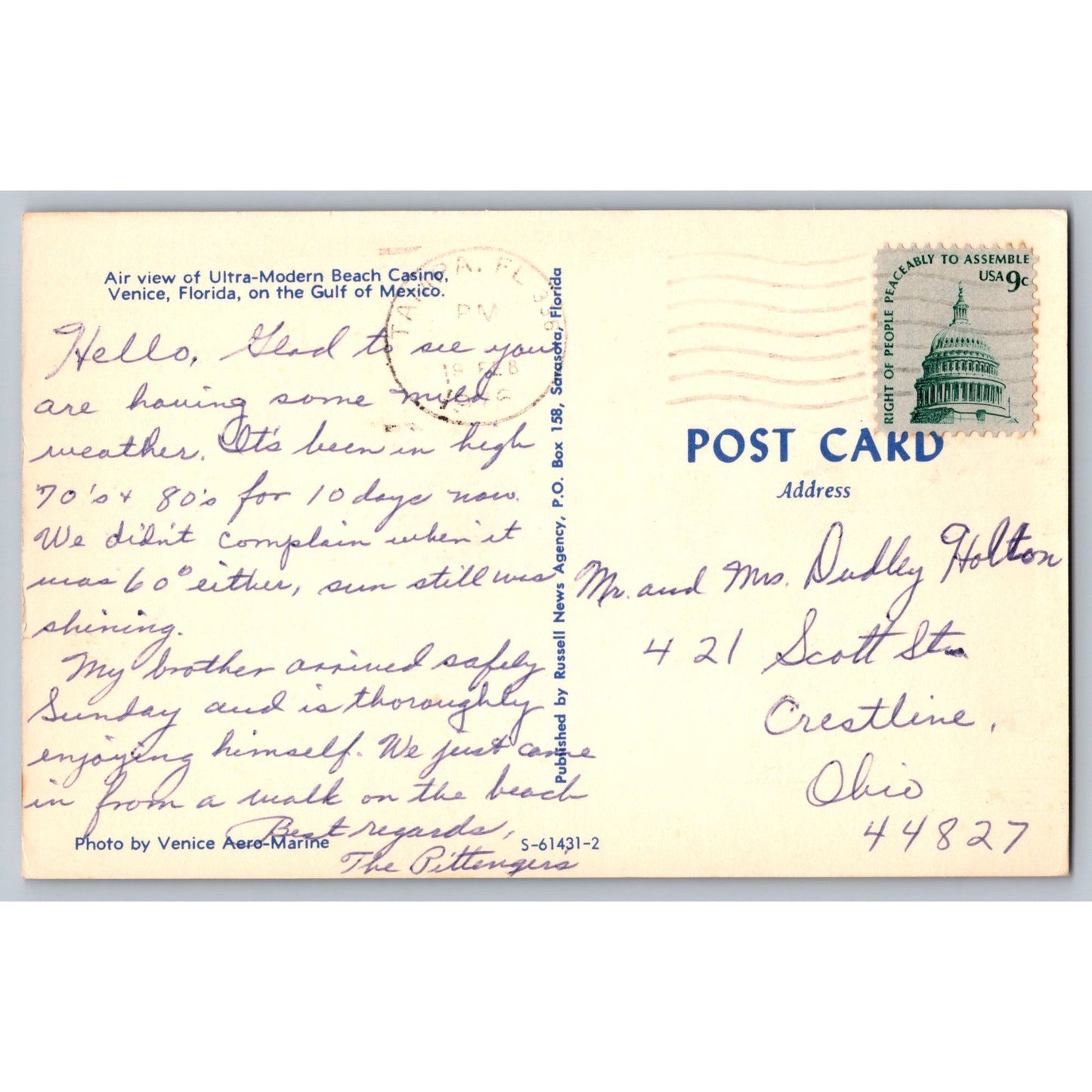 Venice FL Florida Ultra-Modern Beach Casino Gulf Of Mexico Aerial View Chrome Postcard