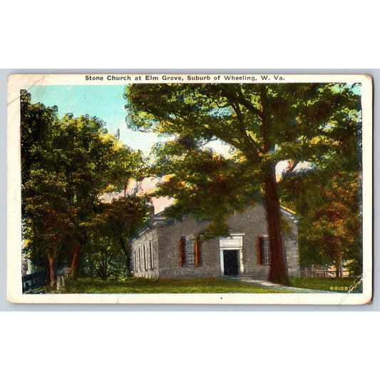 Wheeling WV West Virginia Stone Church at Elm Grove 1929 White Border Postcard