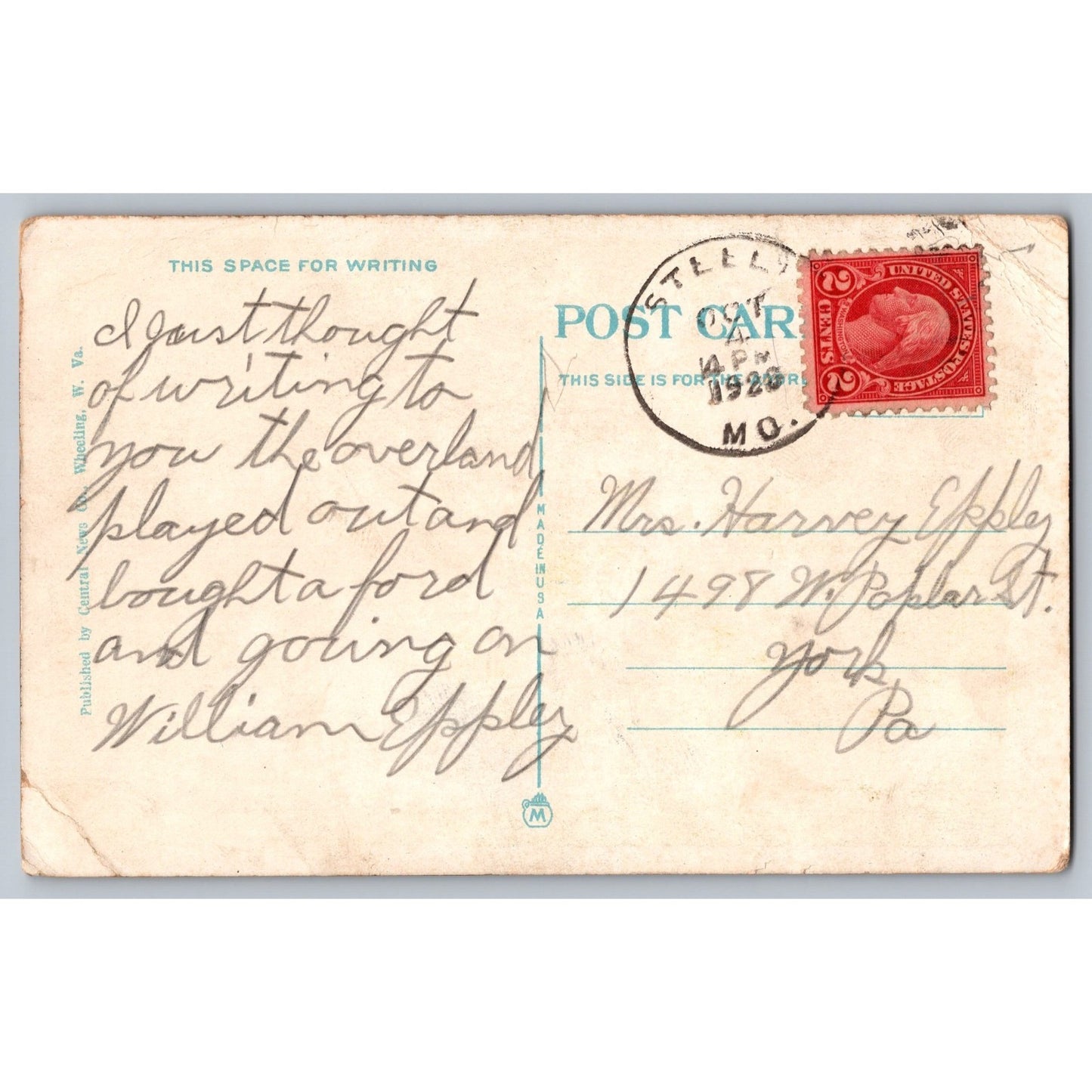 Wheeling WV West Virginia Stone Church at Elm Grove 1929 White Border Postcard