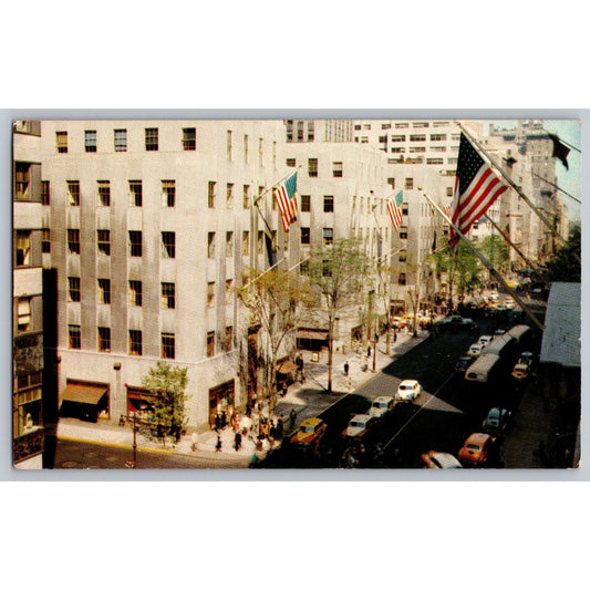 New York City NY Fifth Avenue New Rockefeller Center Flags Chrome Postcard