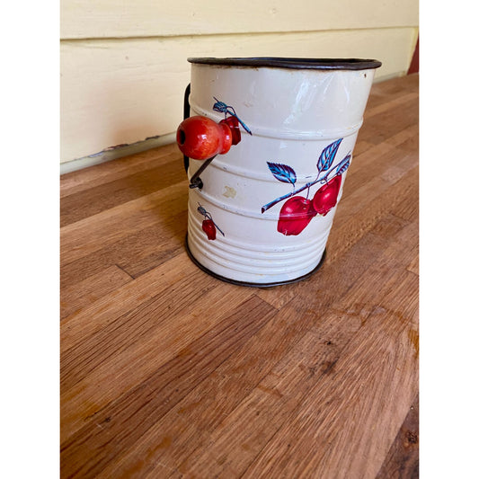 Vintage Bromwell's Metal Flour Sifter With Hand Crank And Apple Design Mid-Century Kitchen Decor