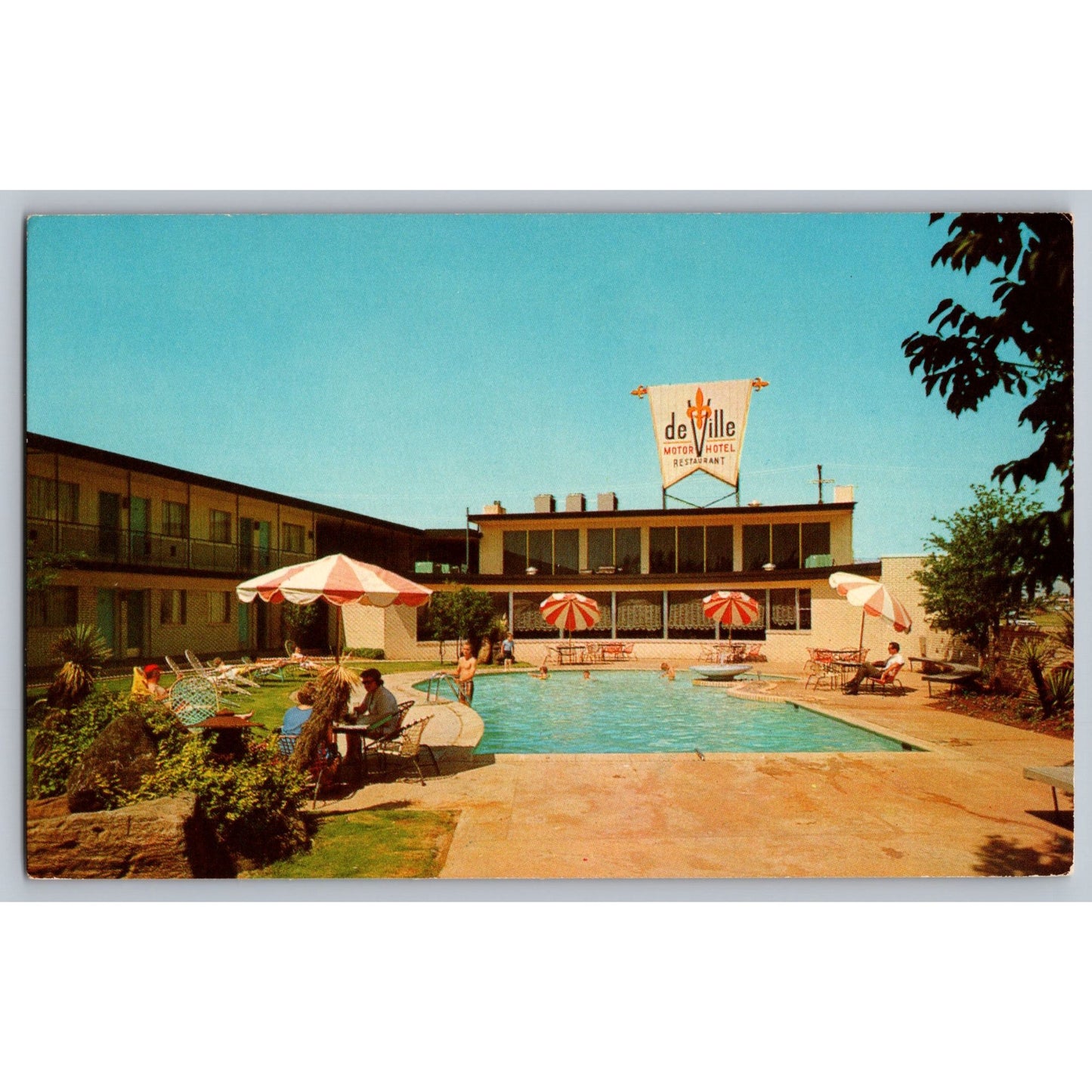 Oklahoma City OK Oklahoma DeVille Motor Hotel Pool & Retro Decor Chrome Postcard
