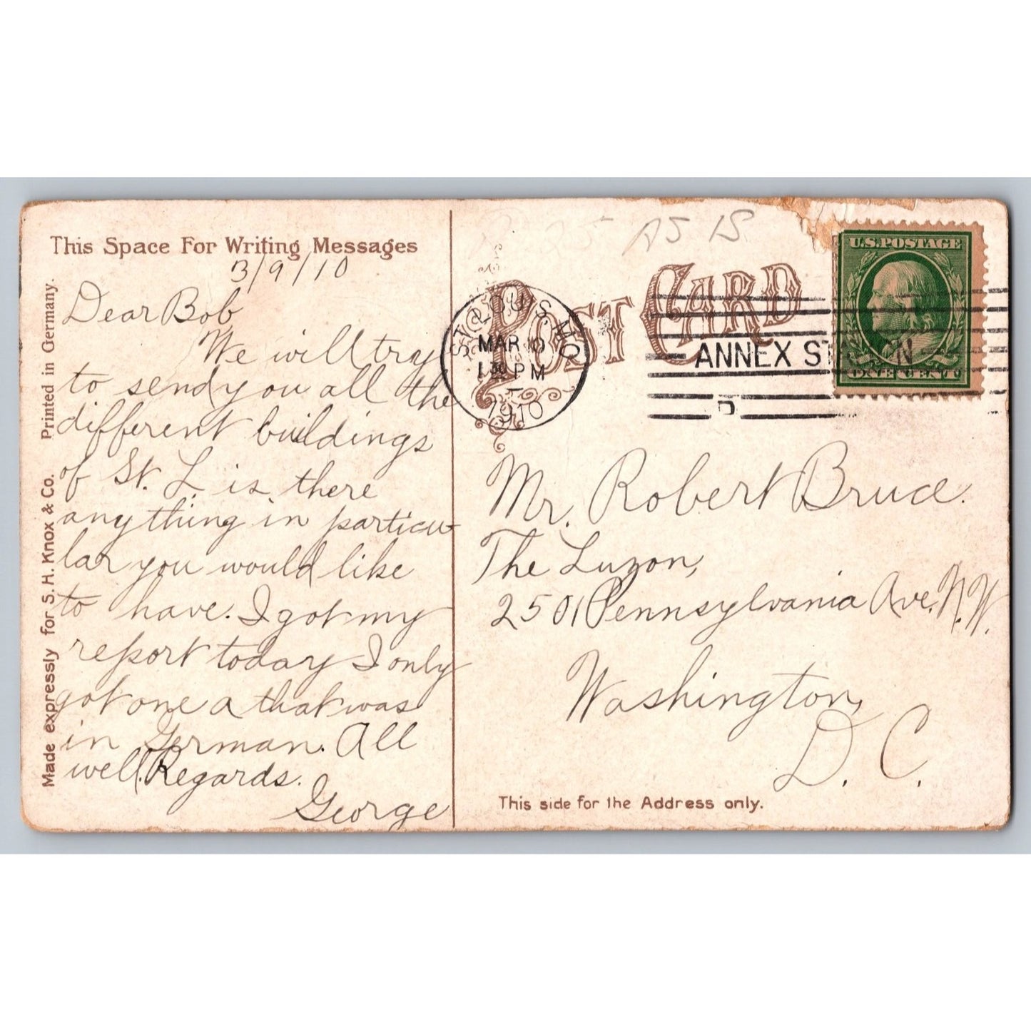 St Louis MO Missouri Yeatman High School 1910 Divided Back Postcard Used