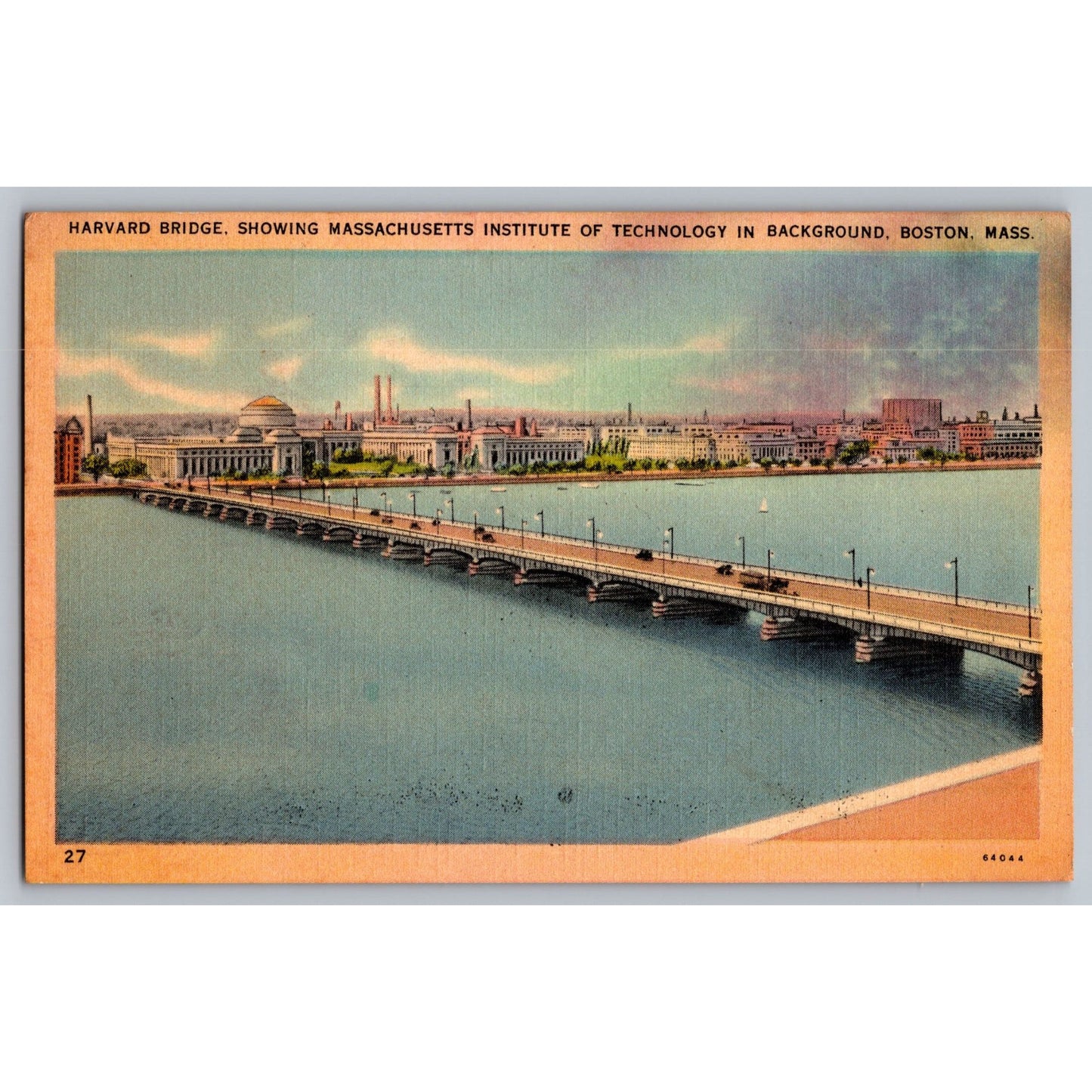 Boston MA Massachusetts Harvard Bridge Institute Of Technology Linen Postcard
