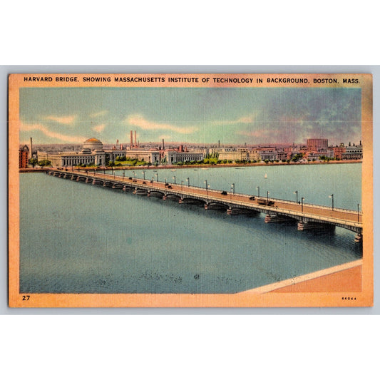 Boston MA Massachusetts Harvard Bridge Institute Of Technology Linen Postcard