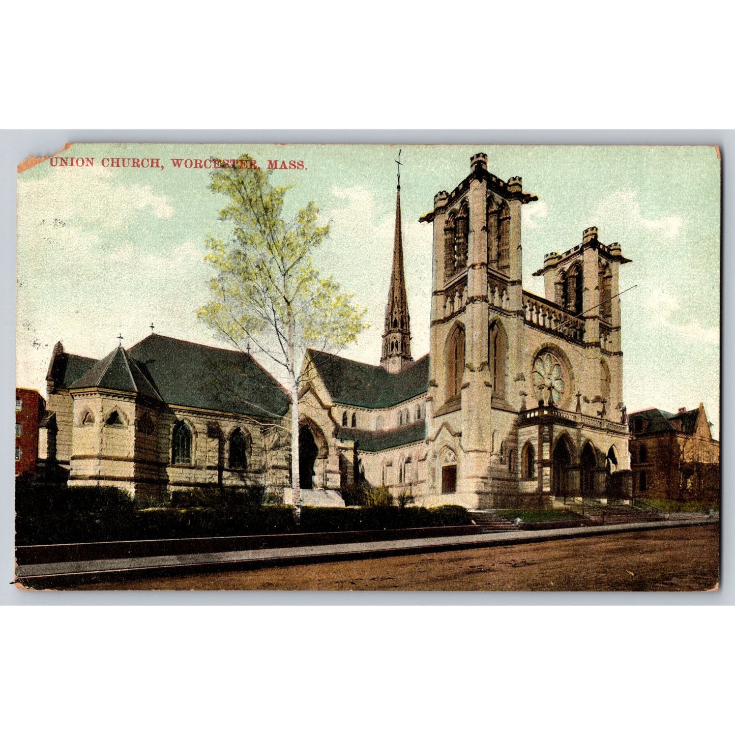 Worcester MA Massachusetts Union Church Early 1900s Postcard Used