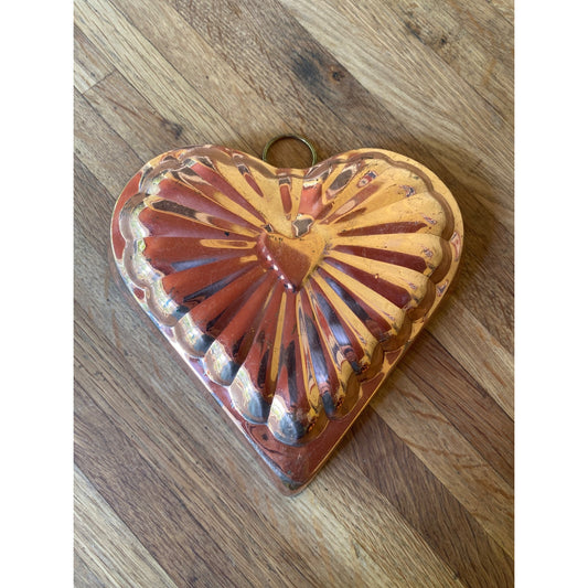 Vintage Copper Heart Shaped Jello Food Mold Kitchen Or Wall Decor Hanging Loop