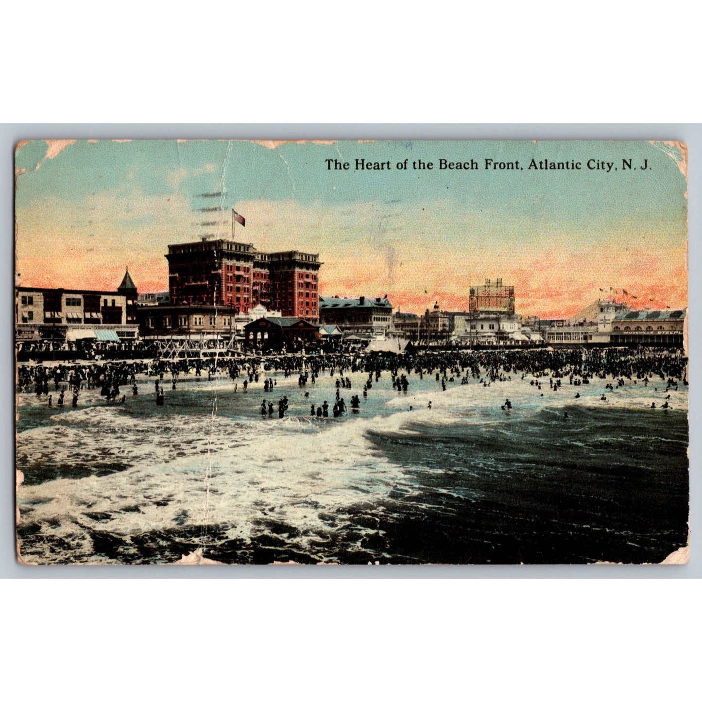 Atlantic City NJ New Jersey Beachfront Scene Undivided Back Postcard 1913 Used