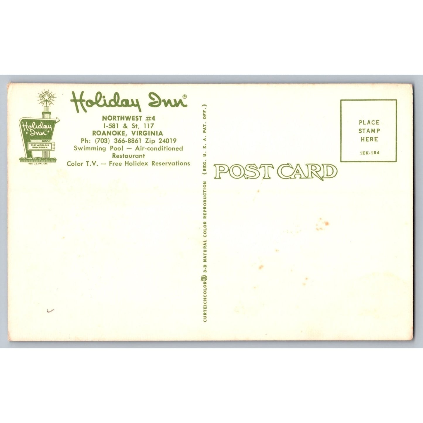 Roanoke VA Virginia Holiday Inn Northwest #4 Motor Inn Postcard