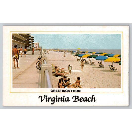 Virginia Beach VA Greetings From Colorful Umbrellas Ocean View Chrome Postcard
