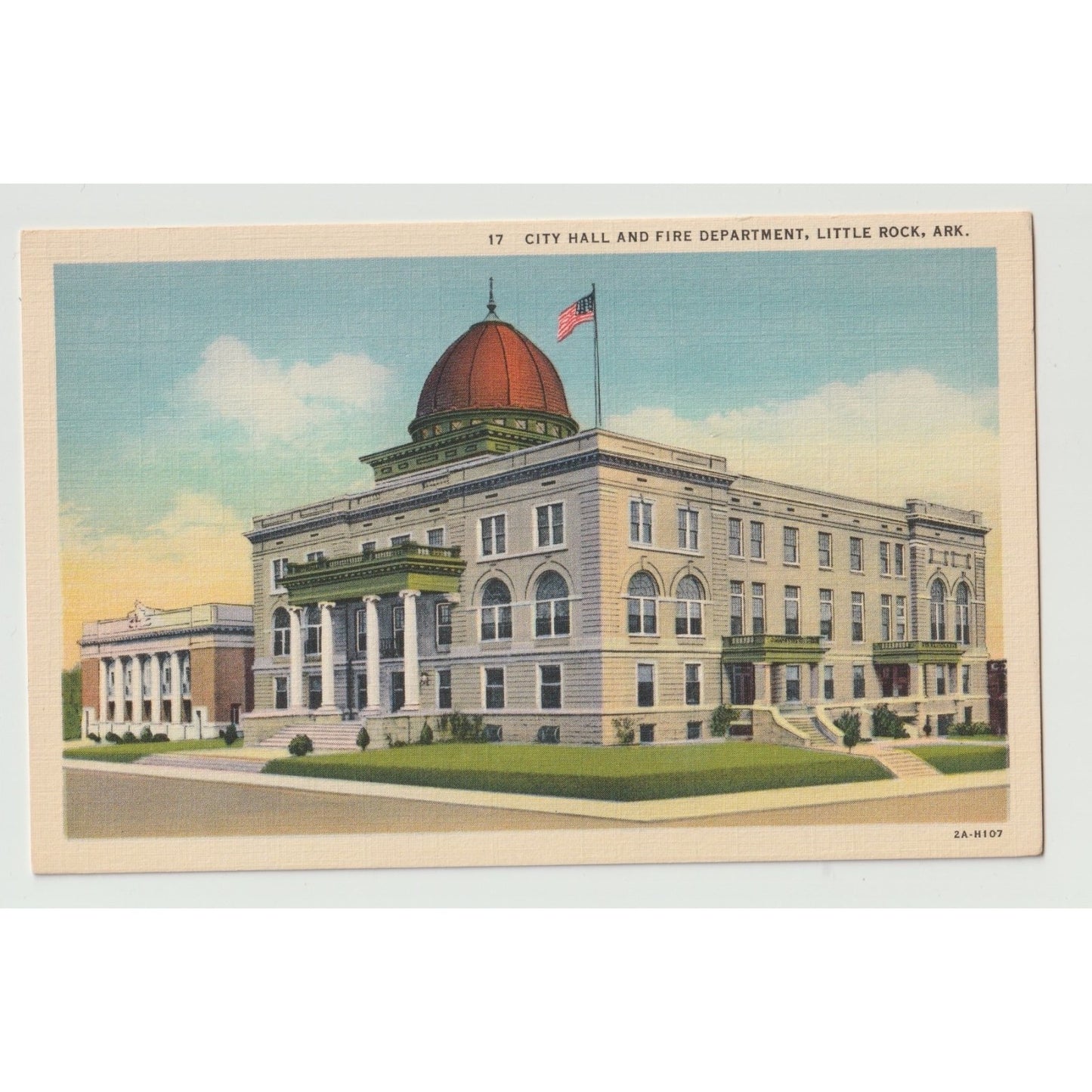 Little Rock AR Arkansas City Hall Fire Department White Border Postcard Unused