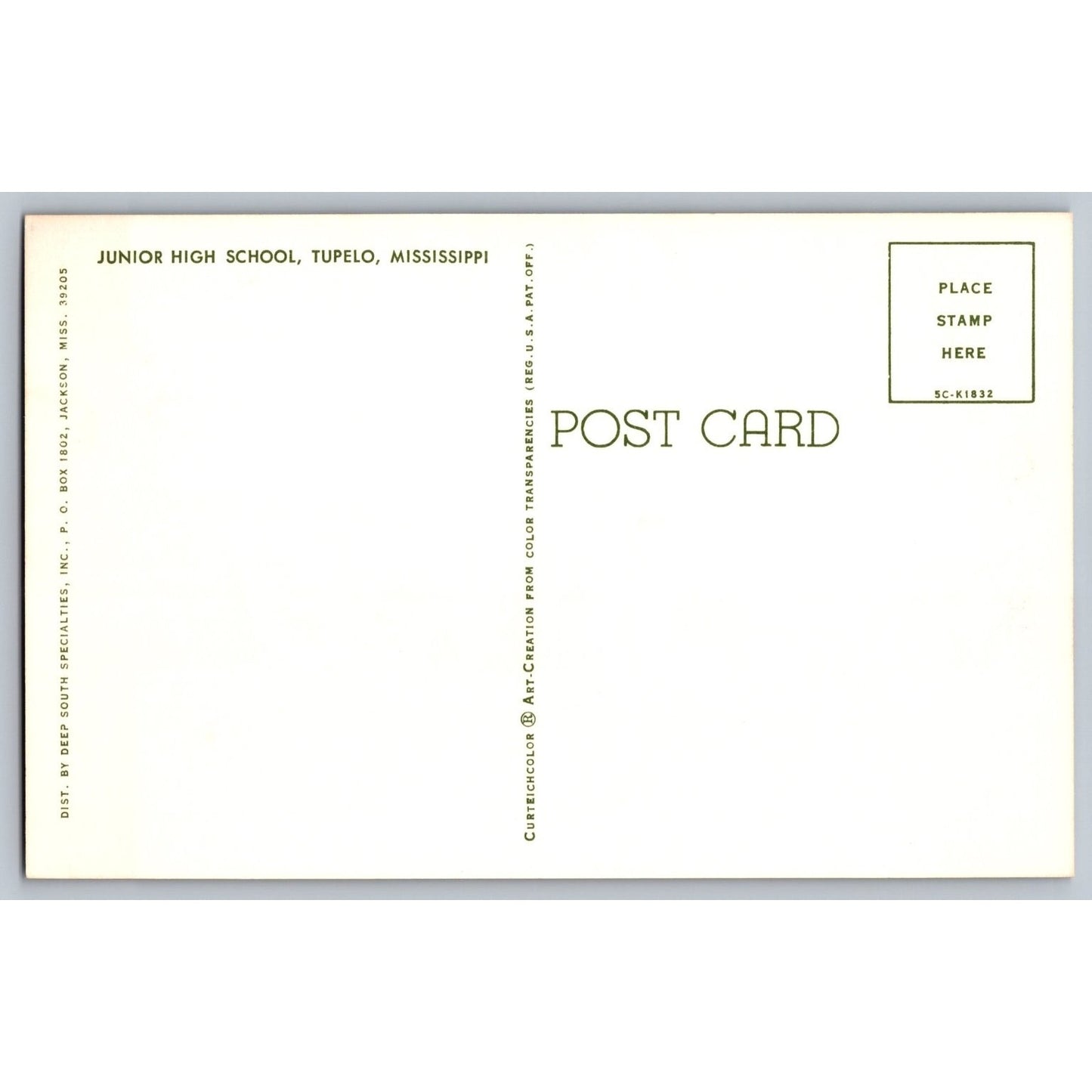 Tupelo MS Mississippi Junior High School Chrome Postcard Unused Curt Teich