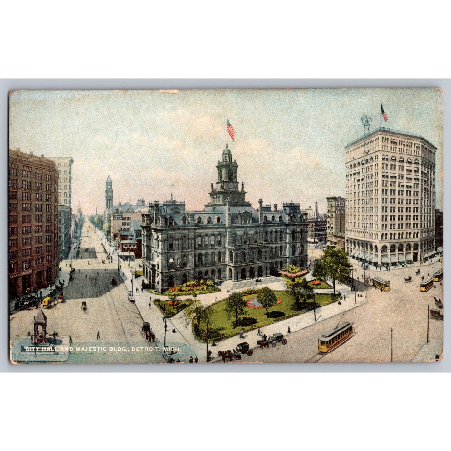 Detroit MI Michigan City Hall & Majestic Bldg 1910s Divided Back Postcard Unused