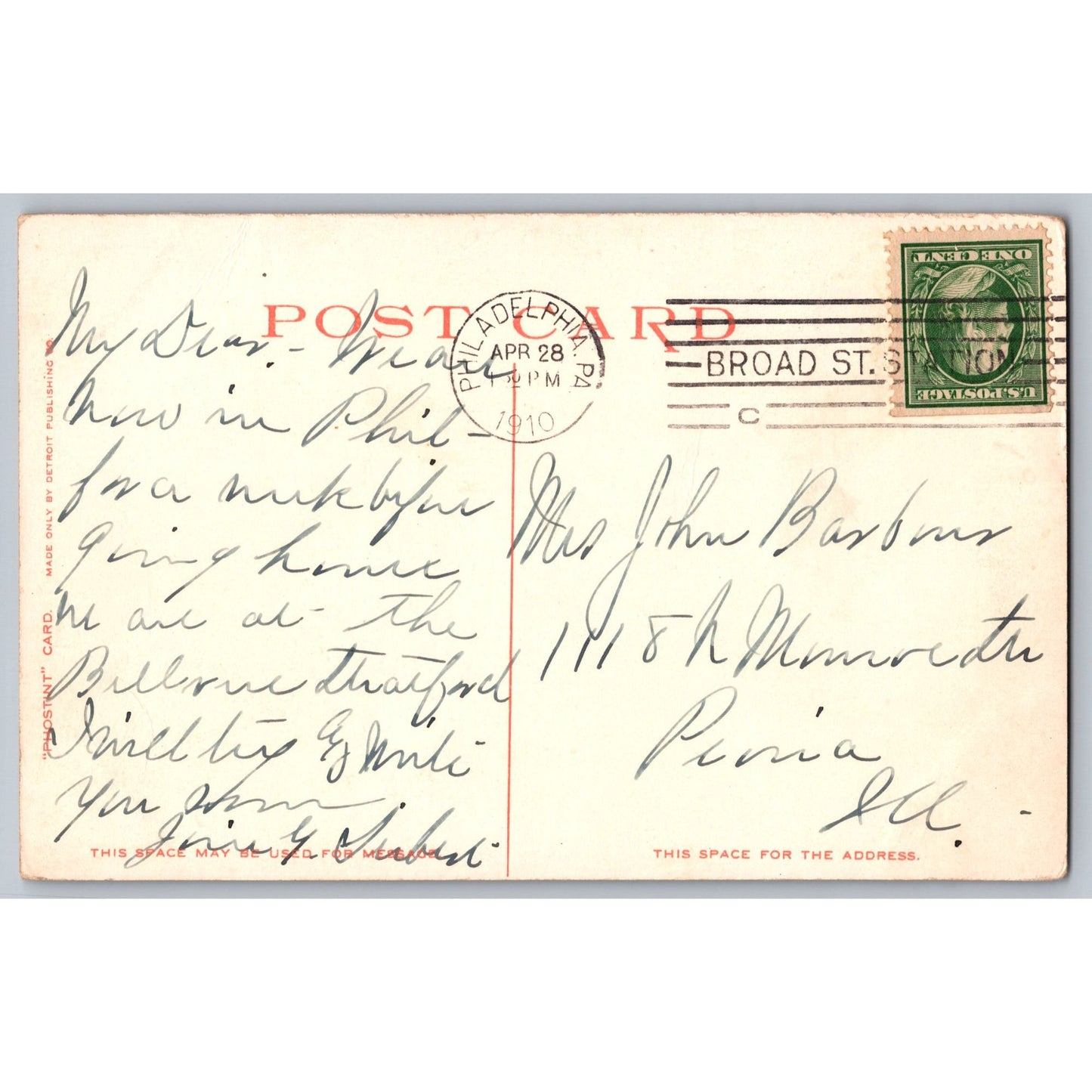 Philadelphia PA University of Pennsylvania College Hall 1910 Postcard Used