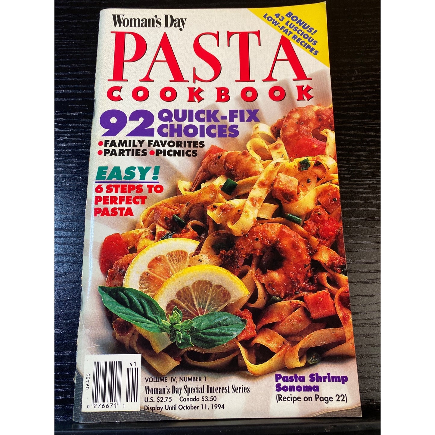 Womans Day Pasta Cookbook Booklet 1994 92 Quick-Fix Recipes & Tips