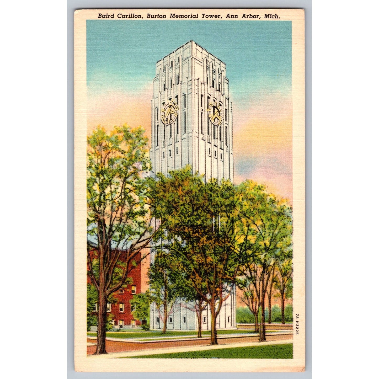 Ann Arbor MI Michigan Baird Carillon Burton Memorial Tower White Border Postcard