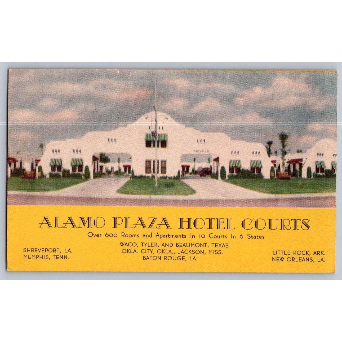Baton Rouge LA Louisiana Alamo Plaza Hotel Courts Linen Postcard Unused