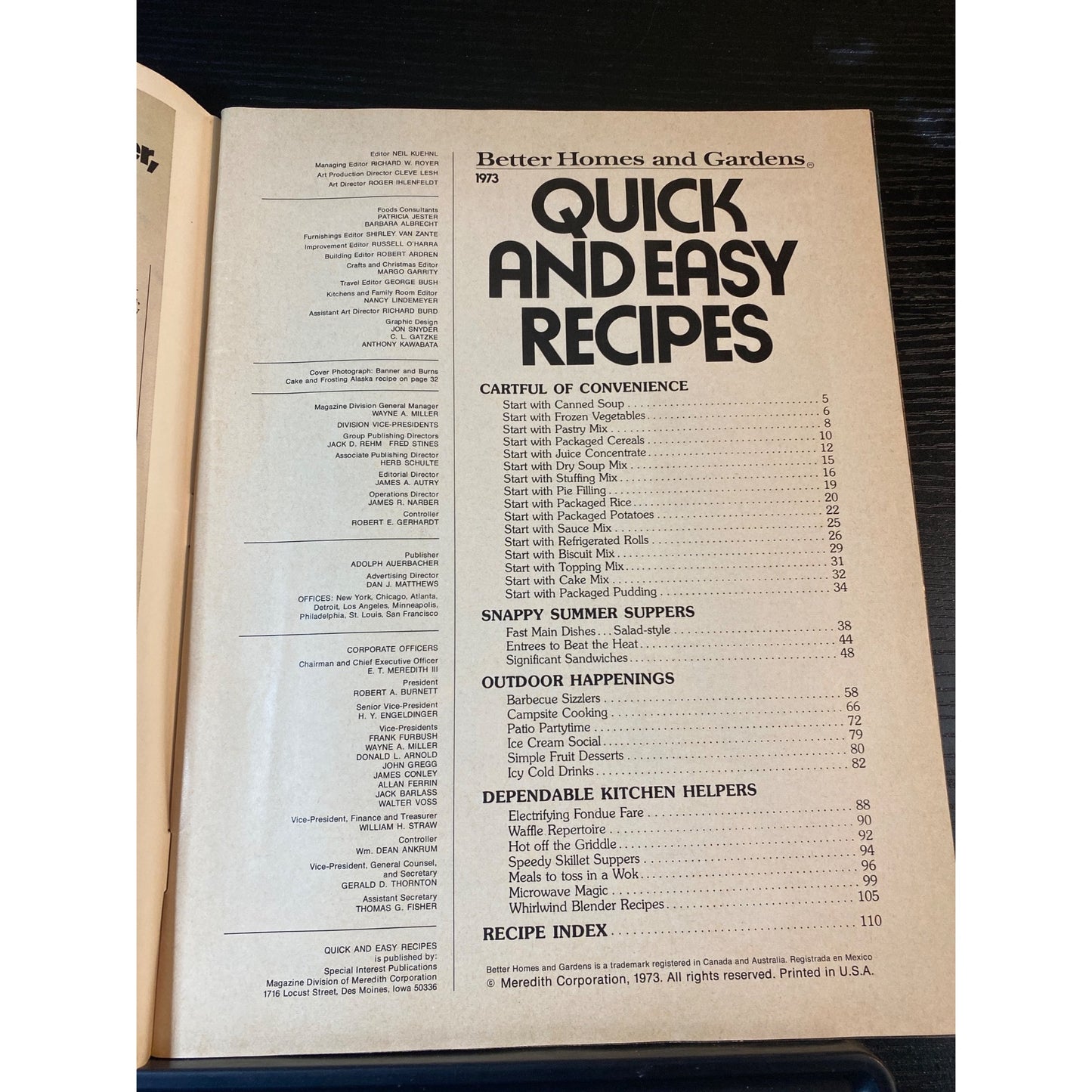 Better Homes And Gardens Magazine 1973 Quick And Easy Recipes Cookbook