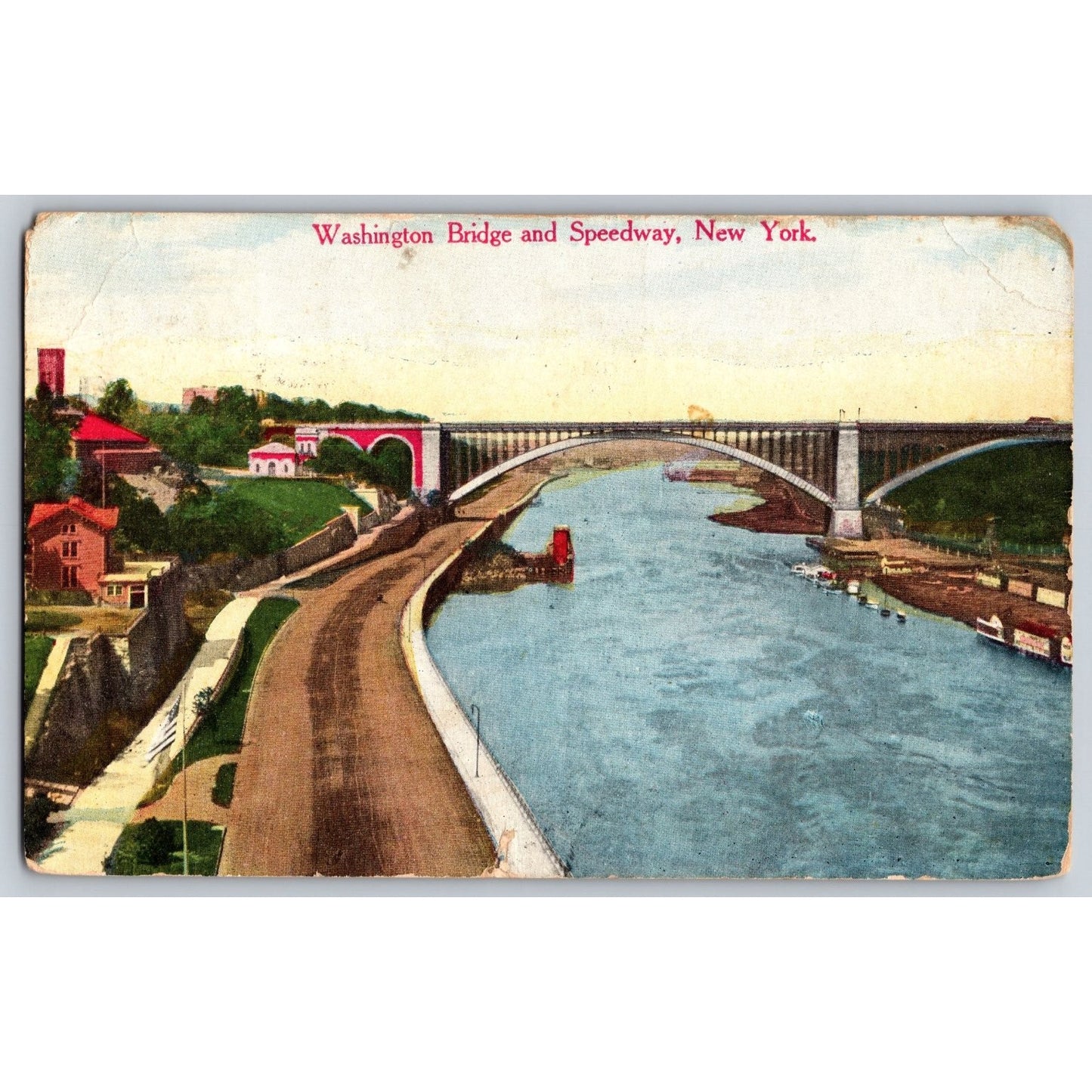 New York City NY Washington Bridge Speedway 1915 Divided Back Postcard Used